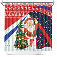 Russia Christmas Shower Curtain with Dancing Santa Christmas Tree Lights and Red Snowflake - Wonder Print Shop