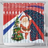 Russia Christmas Shower Curtain with Dancing Santa Christmas Tree Lights and Red Snowflake - Wonder Print Shop