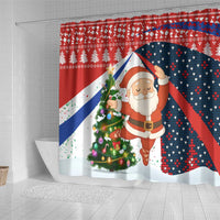 Russia Christmas Shower Curtain with Dancing Santa Christmas Tree Lights and Red Snowflake - Wonder Print Shop