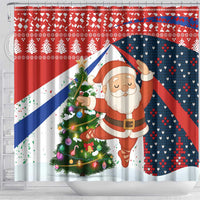 Russia Christmas Shower Curtain with Dancing Santa Christmas Tree Lights and Red Snowflake - Wonder Print Shop