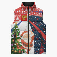 Russia Christmas Sleeveless Puffer Jacket with Dancing Santa Christmas Tree Lights and Red Snowflake - Wonder Print Shop