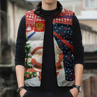 Russia Christmas Sleeveless Puffer Jacket with Dancing Santa Christmas Tree Lights and Red Snowflake - Wonder Print Shop