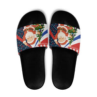 Russia Christmas Slide Sandals with Dancing Santa Christmas Tree Lights and Red Snowflake - Wonder Print Shop