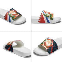 Russia Christmas Slide Sandals with Dancing Santa Christmas Tree Lights and Red Snowflake - Wonder Print Shop
