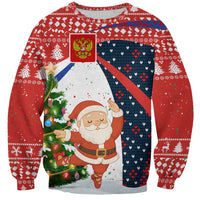 Russia Christmas Sweatshirt with Dancing Santa Christmas Tree Lights and Red Snowflake - Wonder Print Shop