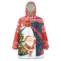 Russia Christmas Wearable Blanket Hoodie with Dancing Santa Christmas Tree Lights and Red Snowflake - Wonder Print Shop