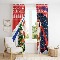Russia Christmas Window Curtain with Dancing Santa Christmas Tree Lights and Red Snowflake - Wonder Print Shop