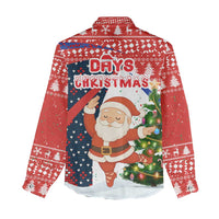 Russia Christmas Women Casual Shirt with Dancing Santa Christmas Tree Lights and Red Snowflake - Wonder Print Shop