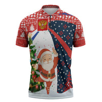 Russia Christmas Zipper Polo Shirt with Dancing Santa Christmas Tree Lights and Red Snowflake - Wonder Print Shop