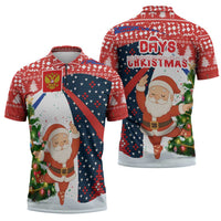 Russia Christmas Zipper Polo Shirt with Dancing Santa Christmas Tree Lights and Red Snowflake - Wonder Print Shop
