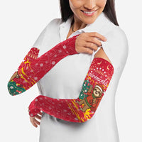 Venezuela Christmas Arm Sleeves with Santa Sloth Christmas Tree Stars and Red Festive - Wonder Print Shop
