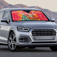 Venezuela Christmas Auto Sun Shade with Santa Sloth Christmas Tree Stars and Red Festive - Wonder Print Shop