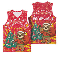 Venezuela Christmas Basketball Jersey with Santa Sloth Christmas Tree Stars and Red Festive - Wonder Print Shop