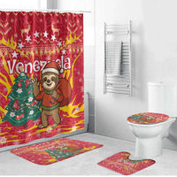 Venezuela Christmas Bathroom Set with Santa Sloth Christmas Tree Stars and Red Festive - Wonder Print Shop
