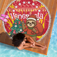 Venezuela Christmas Beach Blanket with Santa Sloth Christmas Tree Stars and Red Festive - Wonder Print Shop