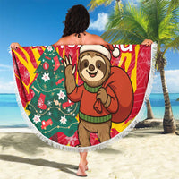 Venezuela Christmas Beach Blanket with Santa Sloth Christmas Tree Stars and Red Festive - Wonder Print Shop