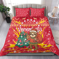 Venezuela Christmas Bedding Set with Santa Sloth Christmas Tree Stars and Red Festive - Wonder Print Shop