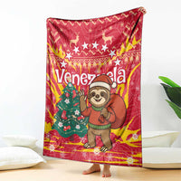Venezuela Christmas Blanket with Santa Sloth Christmas Tree Stars and Red Festive - Wonder Print Shop