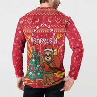 Venezuela Christmas Button Sweatshirt with Santa Sloth Christmas Tree Stars and Red Festive - Wonder Print Shop