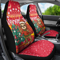 Venezuela Christmas Car Seat Cover with Santa Sloth Christmas Tree Stars and Red Festive - Wonder Print Shop
