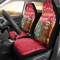 Venezuela Christmas Car Seat Cover with Santa Sloth Christmas Tree Stars and Red Festive - Wonder Print Shop