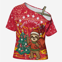 Venezuela Christmas Cross Shoulder Shirt with Santa Sloth Christmas Tree Stars and Red Festive - Wonder Print Shop
