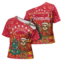 Venezuela Christmas Cross Shoulder Shirt with Santa Sloth Christmas Tree Stars and Red Festive - Wonder Print Shop