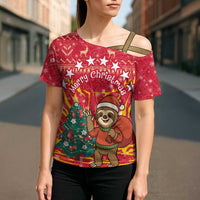 Venezuela Christmas Cross Shoulder Shirt with Santa Sloth Christmas Tree Stars and Red Festive - Wonder Print Shop