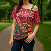 Venezuela Christmas Cross Shoulder Shirt with Santa Sloth Christmas Tree Stars and Red Festive - Wonder Print Shop