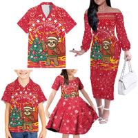 Venezuela Christmas Family Matching Off The Shoulder Long Sleeve Dress and Hawaiian Shirt with Santa Sloth Christmas Tree Stars and Red Festive - Wonder Print Shop