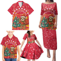 Venezuela Christmas Family Matching Puletasi and Hawaiian Shirt with Santa Sloth Christmas Tree Stars and Red Festive - Wonder Print Shop