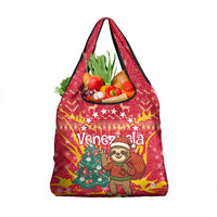 Venezuela Christmas Grocery Bag with Santa Sloth Christmas Tree Stars and Red Festive - Wonder Print Shop