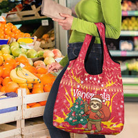 Venezuela Christmas Grocery Bag with Santa Sloth Christmas Tree Stars and Red Festive - Wonder Print Shop