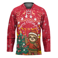Venezuela Christmas Hockey Jersey with Santa Sloth Christmas Tree Stars and Red Festive - Wonder Print Shop