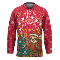Venezuela Christmas Hockey Jersey with Santa Sloth Christmas Tree Stars and Red Festive - Wonder Print Shop