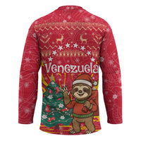 Venezuela Christmas Hockey Jersey with Santa Sloth Christmas Tree Stars and Red Festive - Wonder Print Shop