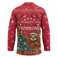 Venezuela Christmas Hockey Jersey with Santa Sloth Christmas Tree Stars and Red Festive - Wonder Print Shop