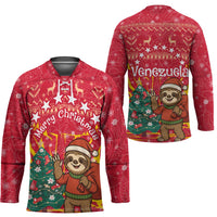 Venezuela Christmas Hockey Jersey with Santa Sloth Christmas Tree Stars and Red Festive - Wonder Print Shop