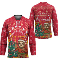 Venezuela Christmas Hockey Jersey with Santa Sloth Christmas Tree Stars and Red Festive - Wonder Print Shop