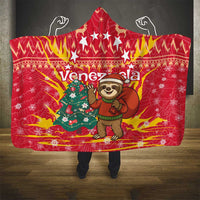 Venezuela Christmas Hooded Blanket with Santa Sloth Christmas Tree Stars and Red Festive - Wonder Print Shop