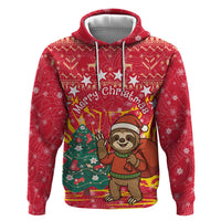 Venezuela Christmas Hoodie with Santa Sloth Christmas Tree Stars and Red Festive - Wonder Print Shop