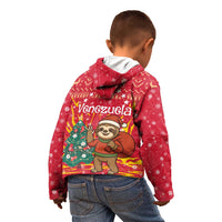 Venezuela Christmas Kid Hoodie with Santa Sloth Christmas Tree Stars and Red Festive - Wonder Print Shop