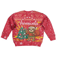 Venezuela Christmas Kid Ugly Christmas Sweater with Santa Sloth Christmas Tree Stars and Red Festive - Wonder Print Shop