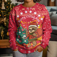 Venezuela Christmas Kid Ugly Christmas Sweater with Santa Sloth Christmas Tree Stars and Red Festive - Wonder Print Shop