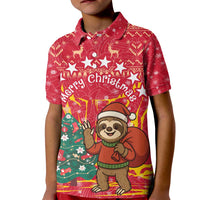 Venezuela Christmas Kid Polo Shirt with Santa Sloth Christmas Tree Stars and Red Festive - Wonder Print Shop