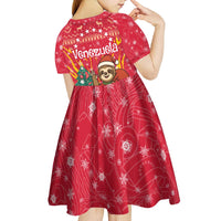 Venezuela Christmas Kid Short Sleeve Dress with Santa Sloth Christmas Tree Stars and Red Festive - Wonder Print Shop