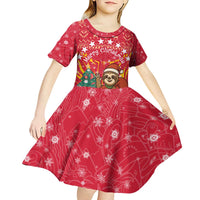 Venezuela Christmas Kid Short Sleeve Dress with Santa Sloth Christmas Tree Stars and Red Festive - Wonder Print Shop