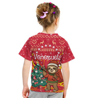 Venezuela Christmas Kid T Shirt with Santa Sloth Christmas Tree Stars and Red Festive - Wonder Print Shop