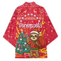 Venezuela Christmas Kimono with Santa Sloth Christmas Tree Stars and Red Festive - Wonder Print Shop