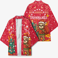 Venezuela Christmas Kimono with Santa Sloth Christmas Tree Stars and Red Festive - Wonder Print Shop